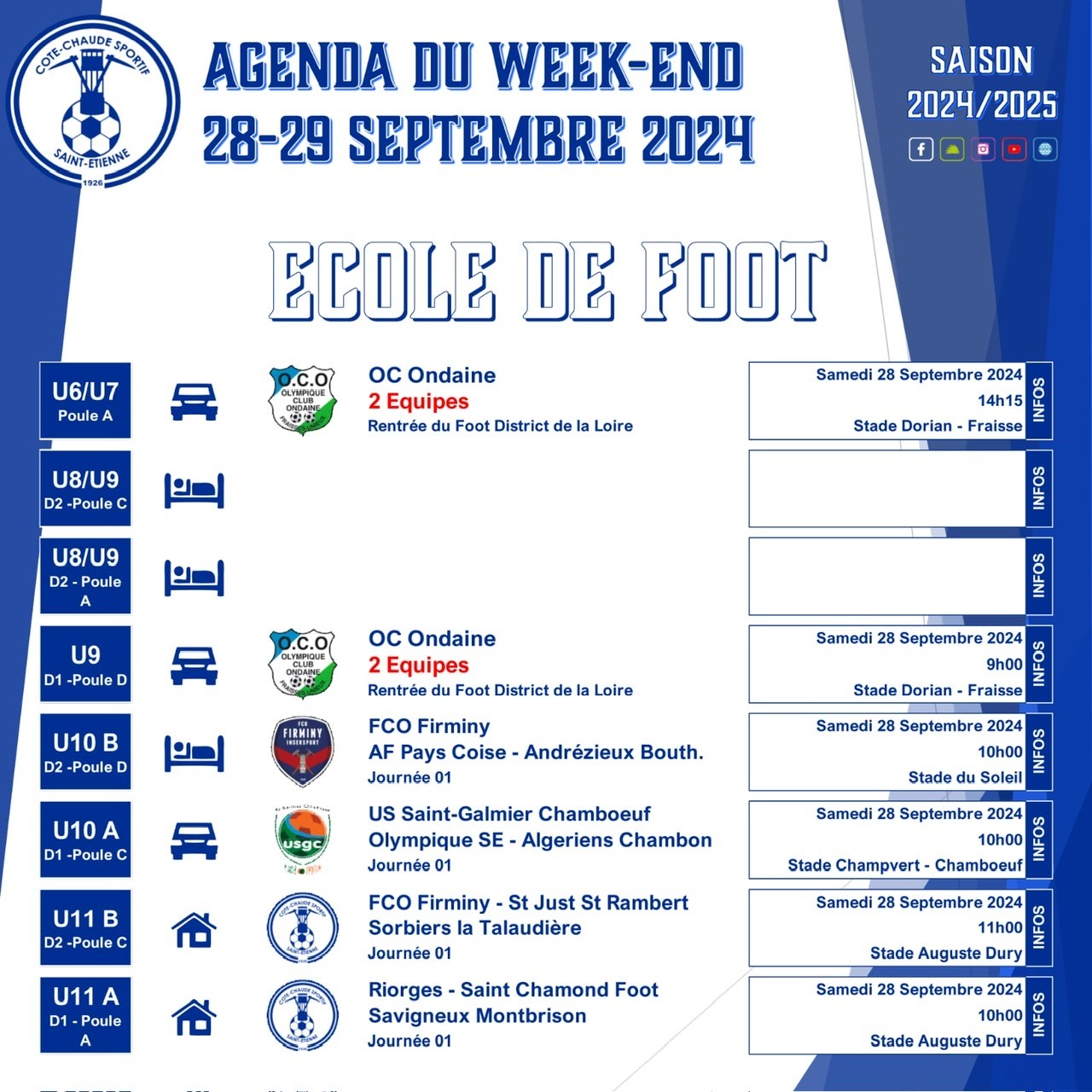 Agenda du Weekend Pré Formation (U6 à U11)