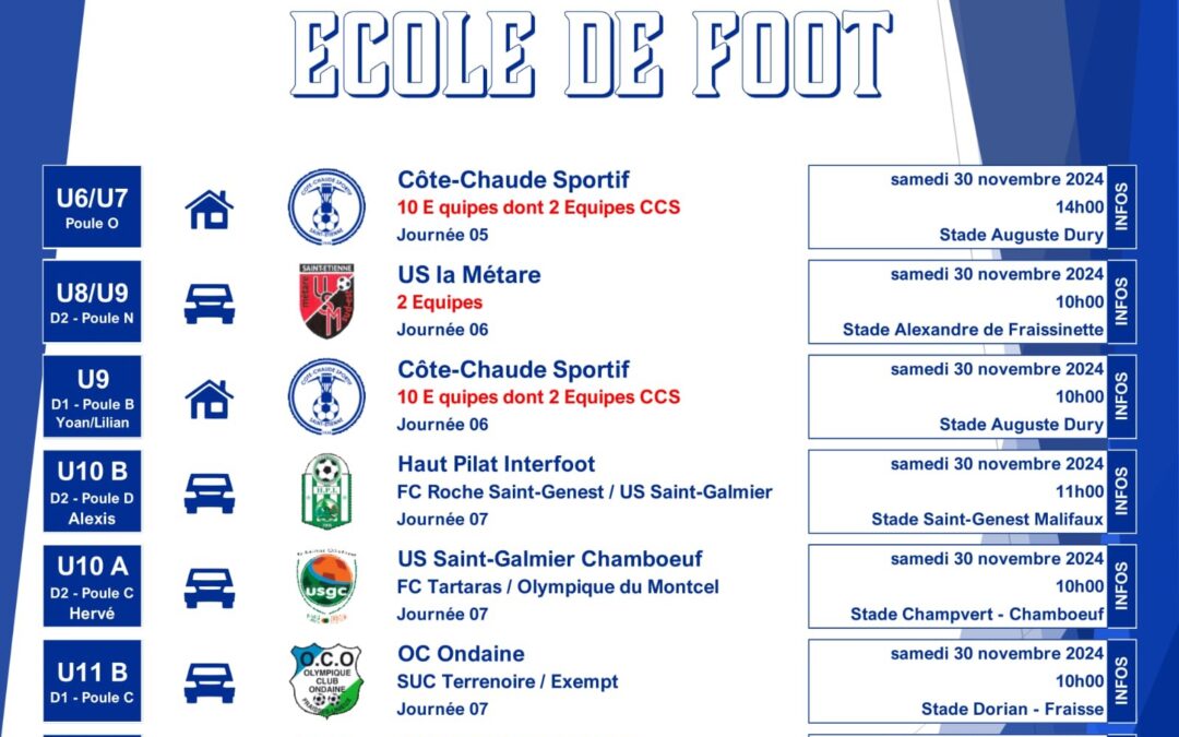 Agenda du Weekend Pré Formation (U6 à U11)